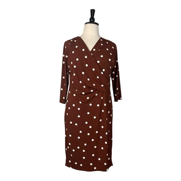 Talbots Wrap Dress V-neck 3/4 sleeves Brown White Polka Dot Women’s Plus Size 1X - Picture 14 of 15